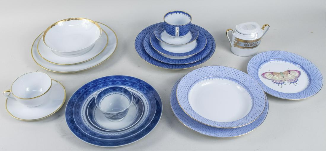 Miscellaneous Group of Porcelain: Approximately twenty eight pieces, various patterns and makers, including Mottahedeh, Christofle, Royal Crown Derby, etc. Largest plate, diameter 11 inches. Notice to bidders: Due to the nature of thi