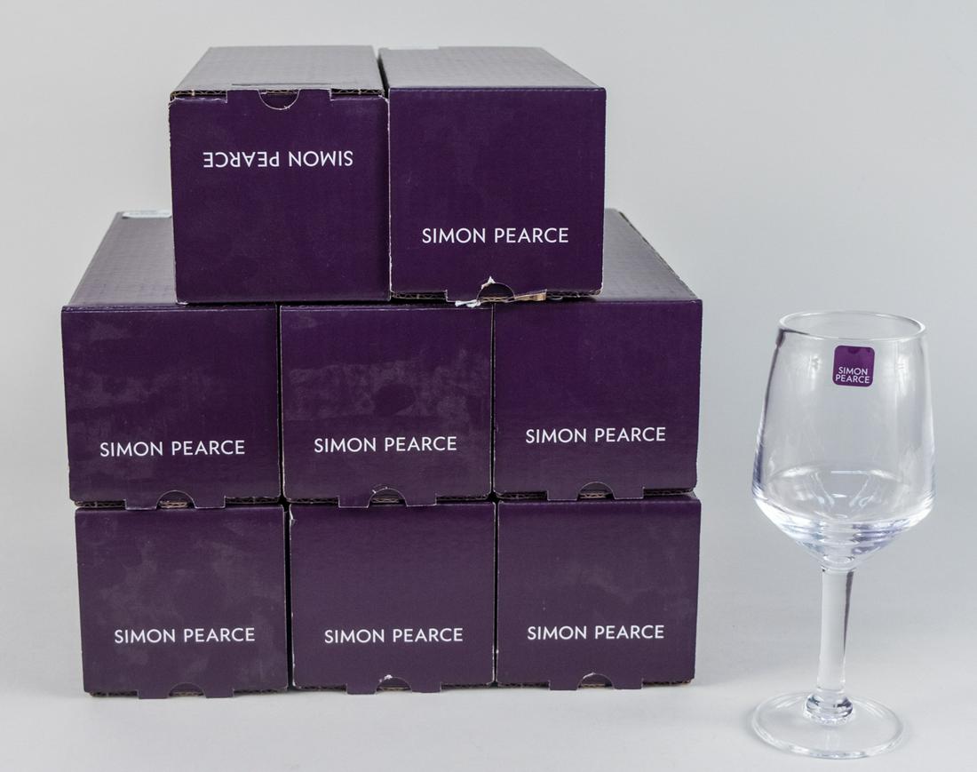 Set of Eight Simon Pearce Bristol Red Wine Glasses: In original boxes. Notice to bidders: Due to the nature of this particular online sale, the lots offered may not be available for detailed condition reports or additional photography. The absence of a