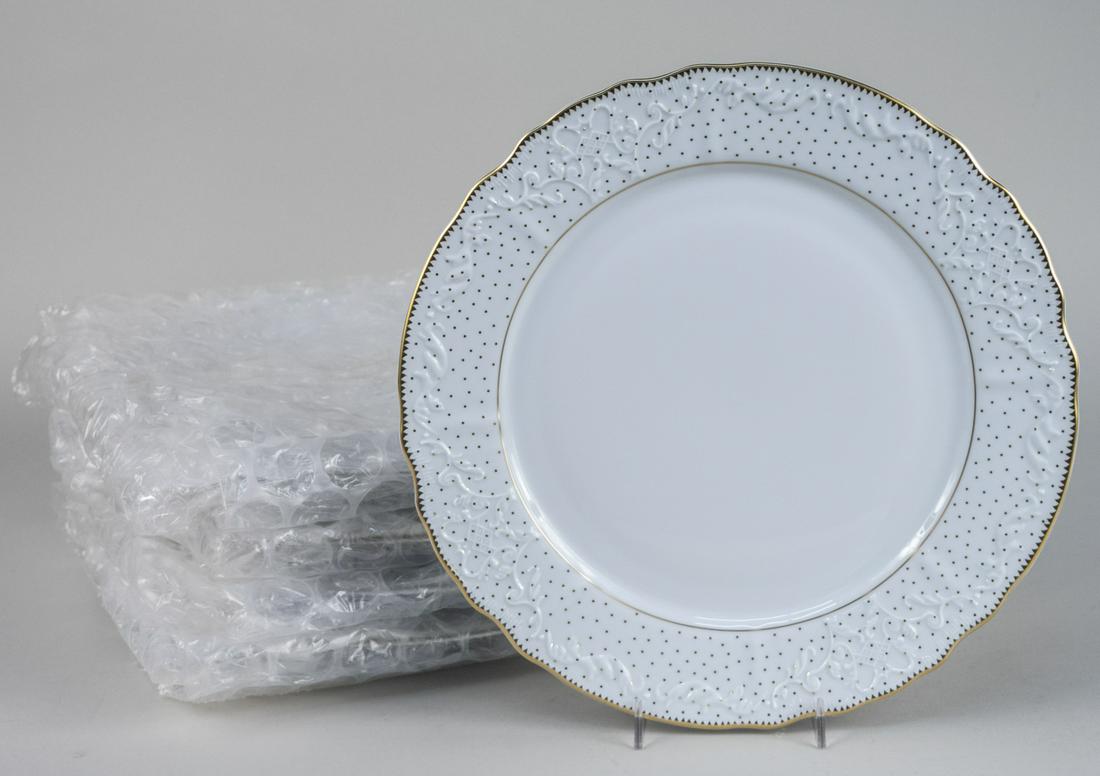 Anna Weatherley Simply Anna Polka Chargers: Eleven new chargers. Diameter 12 1/4 inches. Notice to bidders: Due to the nature of this particular online sale, the lots offered may not be available for detailed condition reports or additional pho