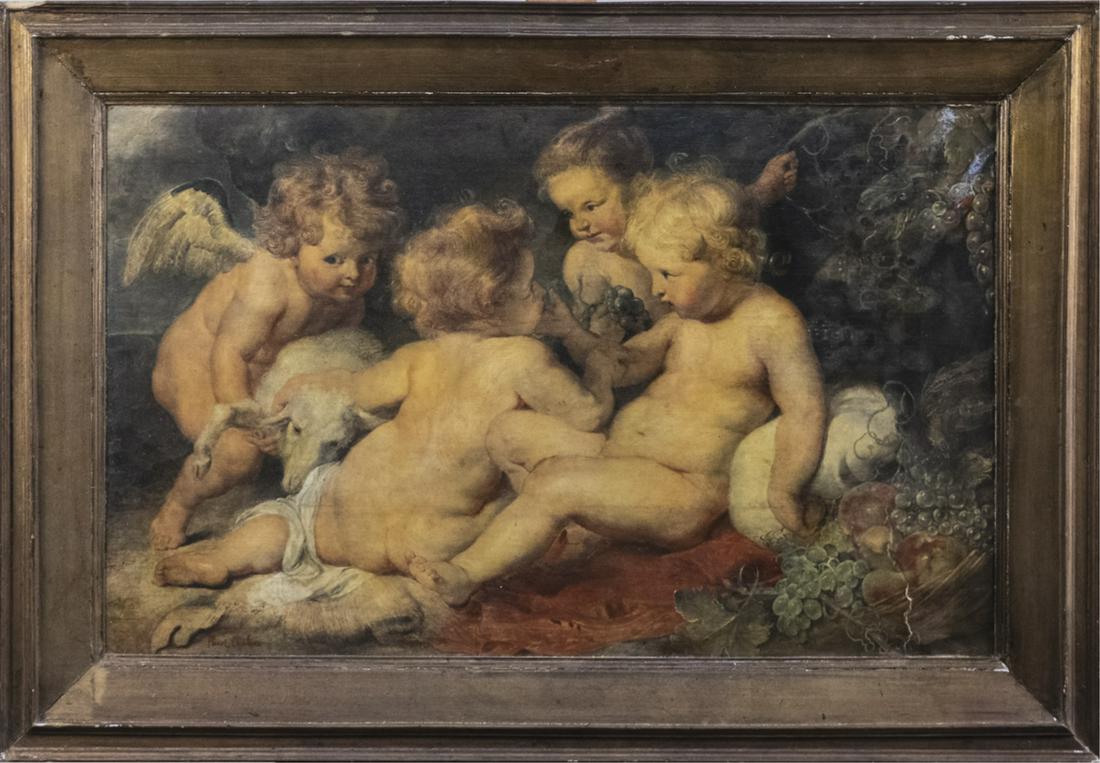 In the Style of Raphael Putti: Signed illlegibly 21 x 34 inches. Notice to bidders: Due to the nature of this particular online sale, the lots offered may not be available for detailed condition reports or additional photography. T