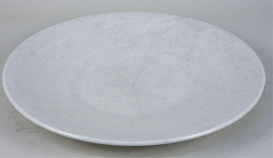 Calvin Klein Swid Powell Crackle Glaze Charger: Diameter 18 3/4 inches. Notice to bidders: Due to the nature of this particular online sale, the lots offered may not be available for detailed condition reports or additional photography. The absence