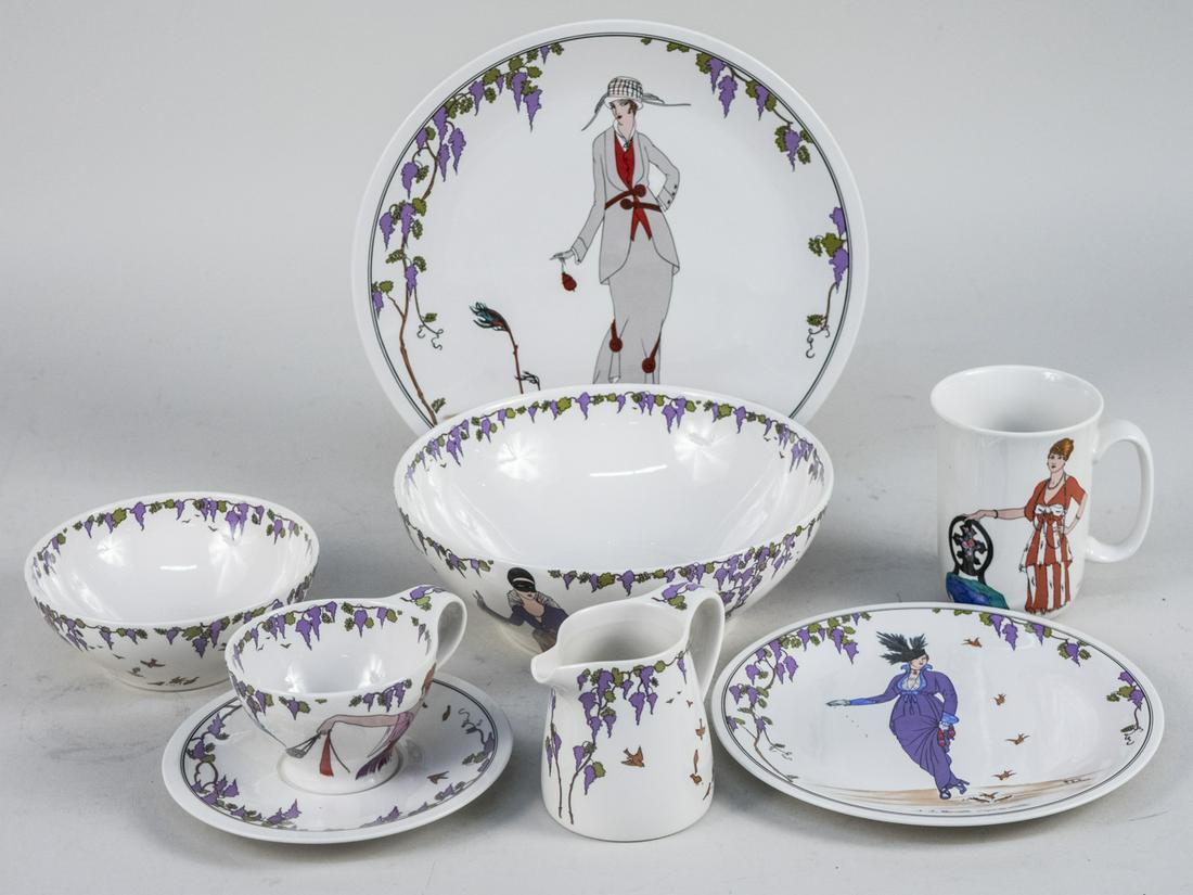 Villeroy & Boch Porcelain Dinner Service: Design 1900 pattern, comprising eighteen dinner plates, eleven salad plates, nine pasta bowls, (diameter 8 1/4 inches) nine cups, four mugs and sixteen saucers, cream and sugar. Notice to bidders: Due
