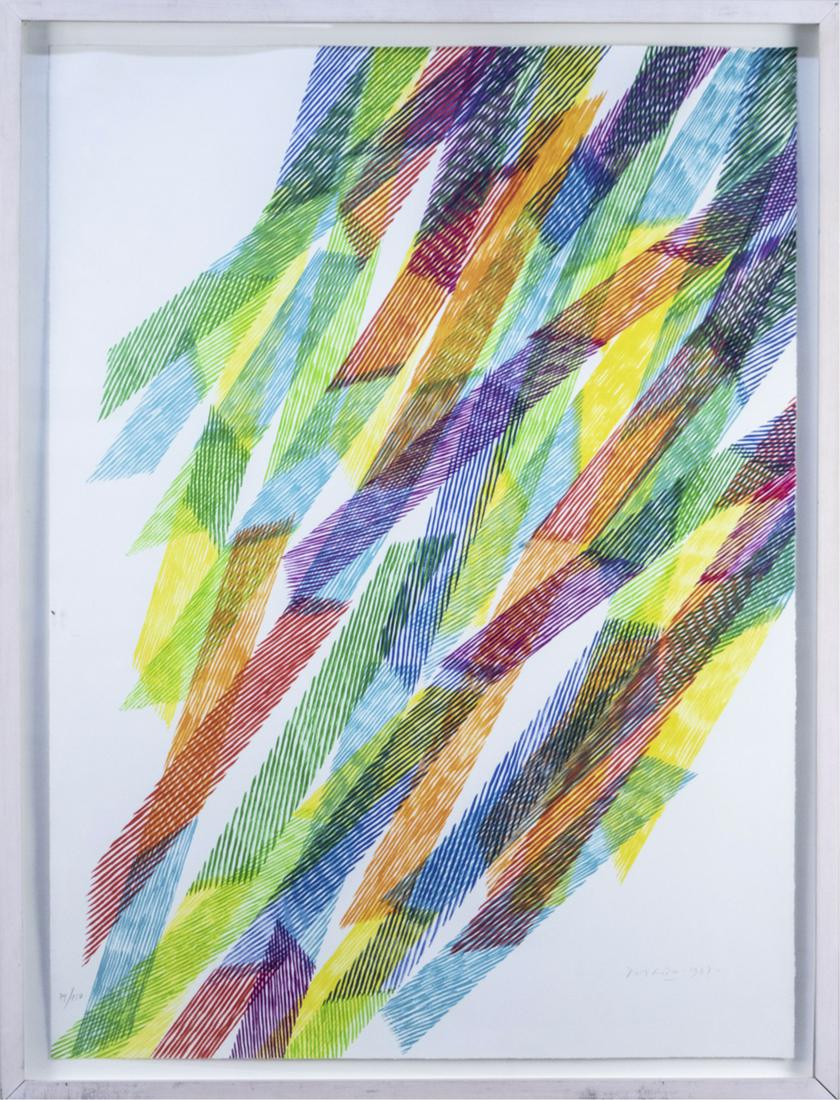 Piero Dorazio (Italian, 1927-2005) Ski Tracks: Color lithograph by Piero Dorazio (Italian, 1927-2005) titled "Ski Tracks" and dates to 1983. It was published by Llazo Vujic, Visconti Art, as part of the "Art Sport" portfolio for the 1984 winter Ol