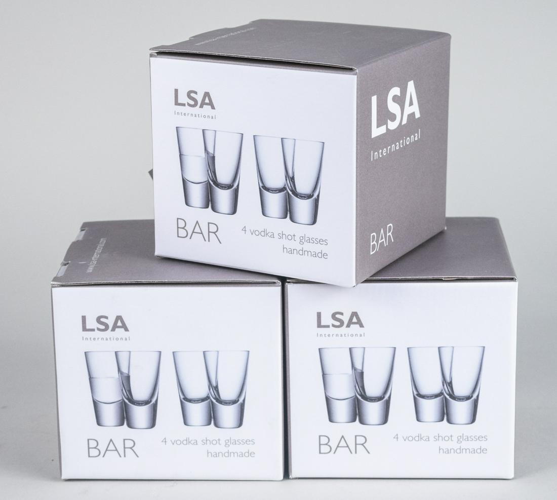 Set of Twelve LSA International Vodka Shot Glasses: In original boxes. Notice to bidders: Condition reports and additional photographs are provided by request as a courtesy to our clients, as such any condition report is only an opinion and should not 