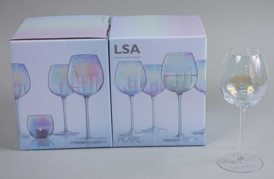 Set of Twelve LSA International Pearl Wine Glasses: In original boxes. Notice to bidders: Condition reports and additional photographs are provided by request as a courtesy to our clients, as such any condition report is only an opinion and should not 