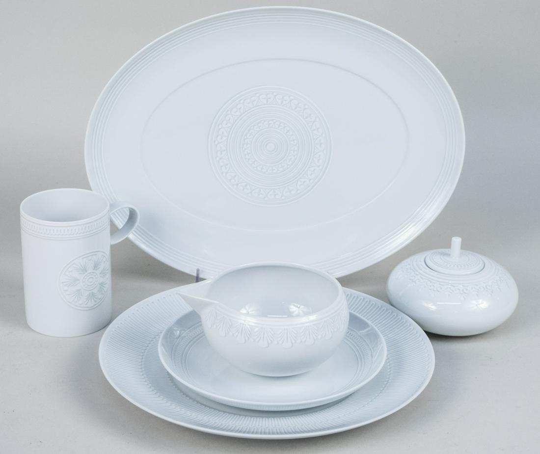 Vista Alegre Ornament Porcelain Dinner Service: Fourty six pieces, design by Sam Baron (French, b. 1976), comprising six four-piece place settngs (mug, cereal bowl, salad plate and dinner plate), twelve soup plates, five small oval platters, three