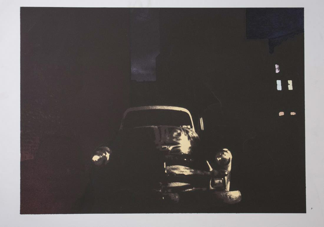 Donald Greenhaus Silkscreen Print (20th C): "Dreamboat." Silkscreen, 20th century. Titled and signed in pencil at bottom of sheet. Sheet size 36 x 48 inches, image size 26 x 36 inches. Unframed. Notice to bidders: Due to the nature of this part