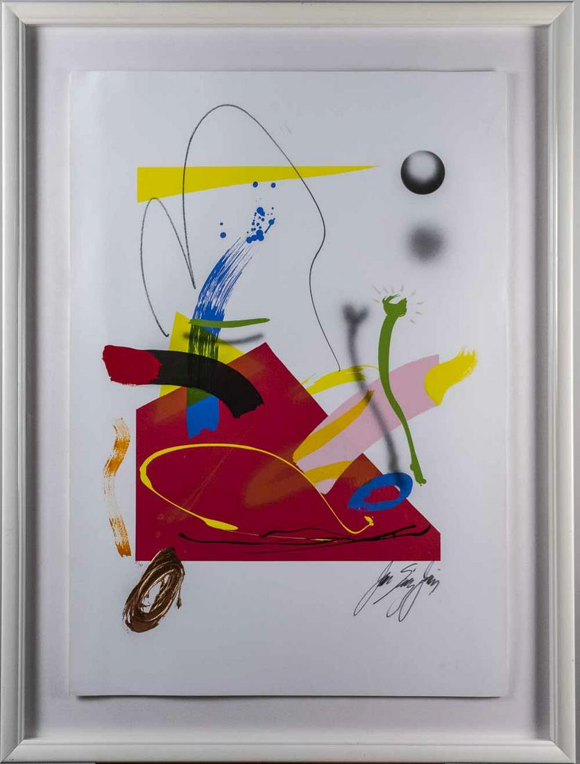Juan Sanchez Juarez (Spanish, b. 1946): Sensation Red (SJ 103). Serigraph with mixed media. Signed in pencil (l.r.), numbered 49/50 (l.l.). Sight size 39 x 27 inches. Matted and framed. Notice to bidders: Condition reports and additional ph