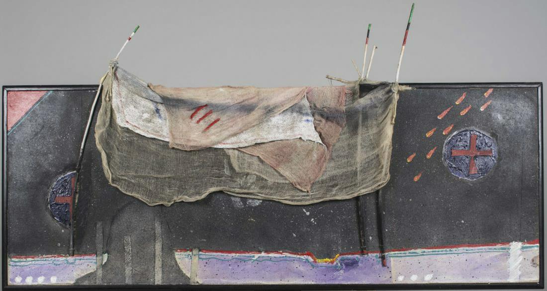 Randy Lee White, White Horse (American, b. 1951): #7 Diptych. Mixed media on canvas, 20th century. Signed and titled on the verso. Canvas size 22 x 60 inches. Framed. Notice to bidders: Due to the nature of this particular online sale, the lots offer