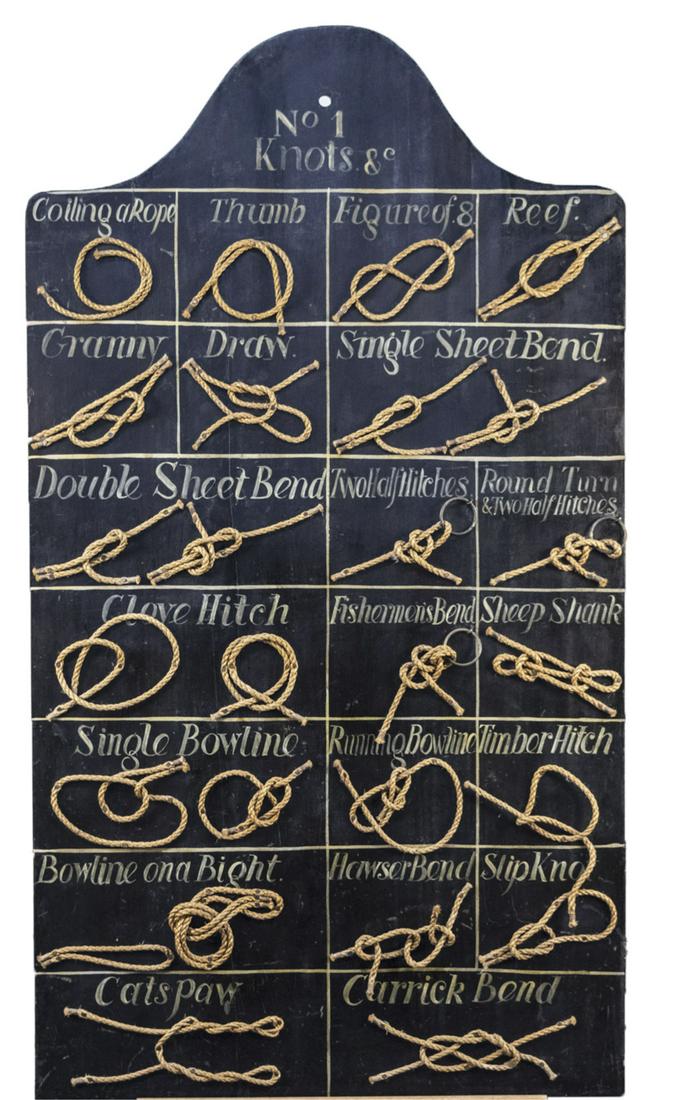 Large Sailors Knot Sign: Twenty-two examples. Height 58 inches, width 32 inches. Notice to bidders: Condition reports and additional photographs are provided by request as a courtesy to our clients, as such any condition repo