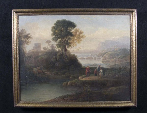 Continental School Landscape: Oil on canvas. Unsigned. 28 x 46 inches