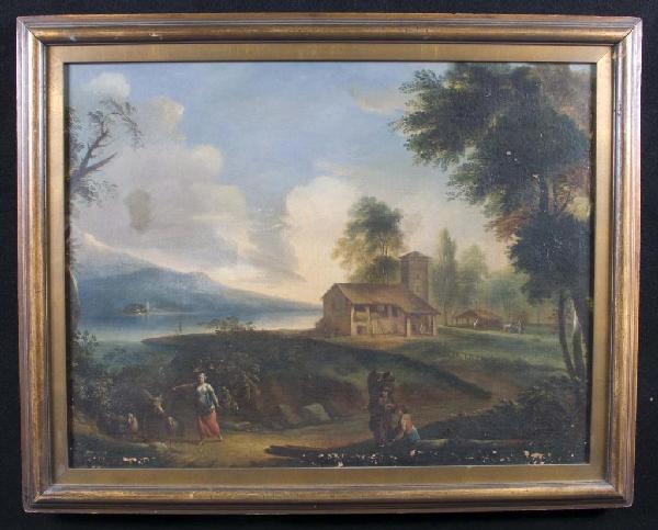 Continental School Landscape: Oil on canvas. Unsigned. 26 x 35 inches.
