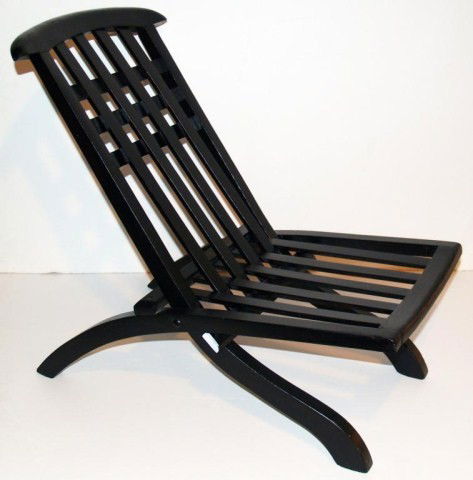 Pair of French Folding Chairs * Attributed to Ro: Pair of French Folding Chairs * Attributed to Robert Mallet Stevens, circa 1940, black painted chairs with slightly curved crest rail, and slat backs and seats. Height 24 1/4 inches, width17 inches, d
