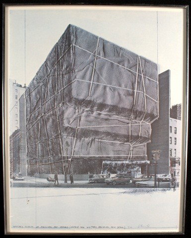Christo Whitney Museum: Lithograph combo collage 22 1/2 x 27 1/2 inches