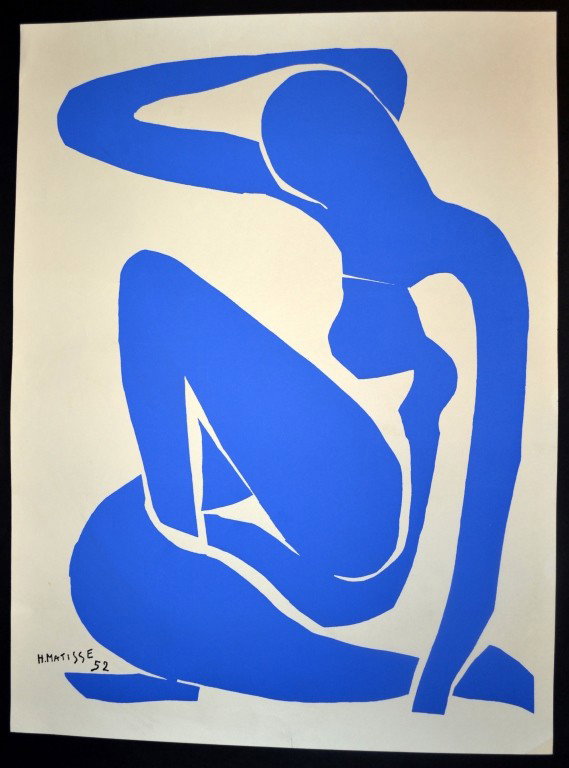 Henri Matisse (Fr 1869-1954) Nu Bleu 1952: Serigraph, signed and dated 52 in the plate. 23 x 17 1/4 inches.