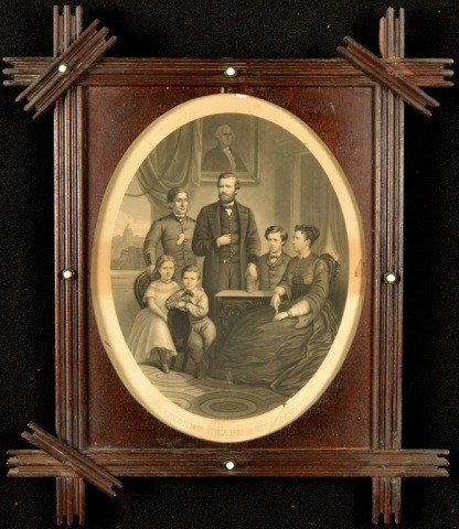 J. B Howell President Grant and His Family: Engraving, published by G.W Massee & Bro, Chicago. 1869, in original frame. Oval 16 x 12 1/2 inches.