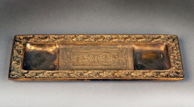 Tiffany Studios Gilt Bronze Pen Tray: Length 10 inches, width 4 inches.