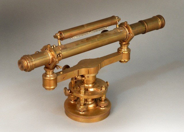 Brass Telescope: Heller & Brightly Makers, Phila. # 6151. Level attached to top of scope. Height 10 inches, width 17 inches Note: Removed From The Steinway Mansion