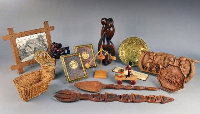 Miscellaneous Group of Decorative Art Objects: Including but not exclusive of assorted wooden sculpture, carvings and vintage toys etc. Note: Removed From The Steinway Mansion