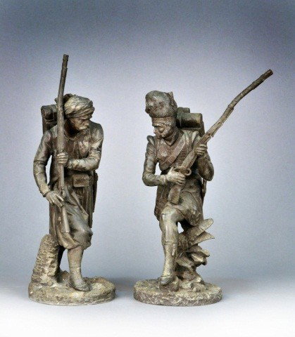 Pair of Spelter Figures: Turkish soldiers armed with rifles. Height 13 inches Note: Removed From The Steinway Mansion