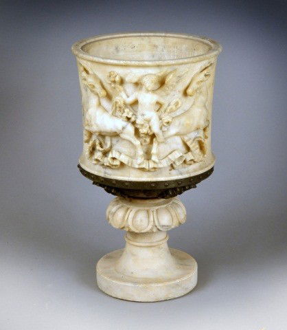 Alabaster Urn: Height 23 1/2 inches, diameter 14 inches. Note: Removed From The Steinway Mansion