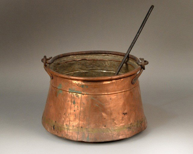 Copper Pot: Height 10 inches, diameter 13 1/2 inches. Note: Removed From The Steinway Mansion