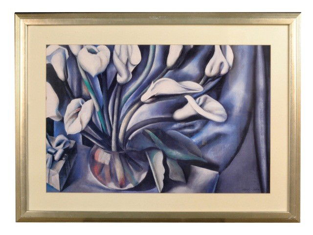 Tamara de Lempicka (Pol. 1898-1980) Calla Lillies: Print. Sight size 22 x 33 1/2 inches.