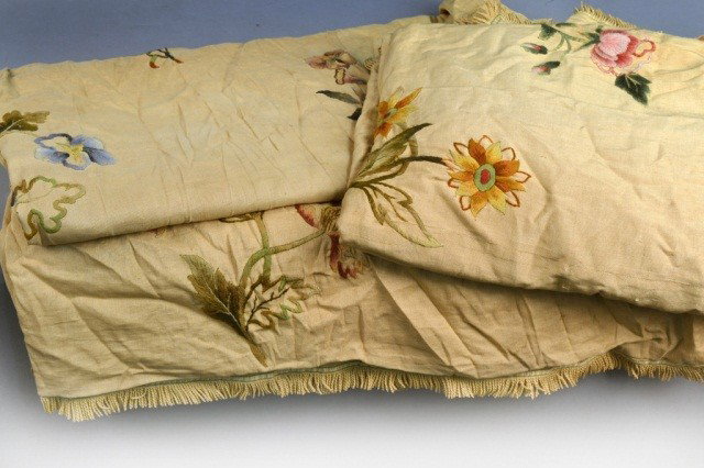 Pair of Floral Embroidered Window Treatments: Width of each panel, 64 inches.