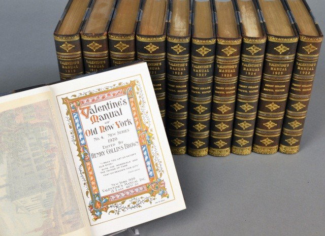 Valentine's Manual of the City of New York 12 Vol.: 1916 - 1927 Twelve volumes. Edited by Henry Collins Brown, published by NY Valentine's Manual, Inc. 15 E 40th St. Note: Removed from the Steinway Mansion.