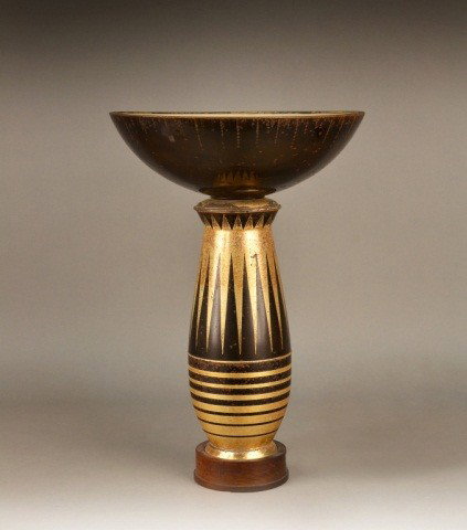 WMF Art Deco Metal Lamp: Early 20th century. In the style of Jean Dunand, patinated metal ovoid lamp with metal shade, marked WMF WÜRTTEMBERGISCHE METALLWAREN FABRIK (Germany). Height 21 inches.