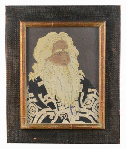 Paul Jacoulet (Fr. 1902-1960) Woodblock Print: Polychrome woodblock print of an old man. Sight size 15 1/2 x 11 1/2 inches. Literature: The Prints of Paul Jacoulet, #108 Color Plate pg. 34, Vieil Aino, Hokkaido Japon.