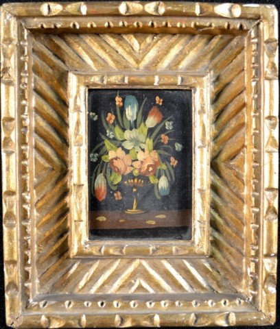 Continental School Floral Still Life: Oil on masonite, 7 x 5 inches.