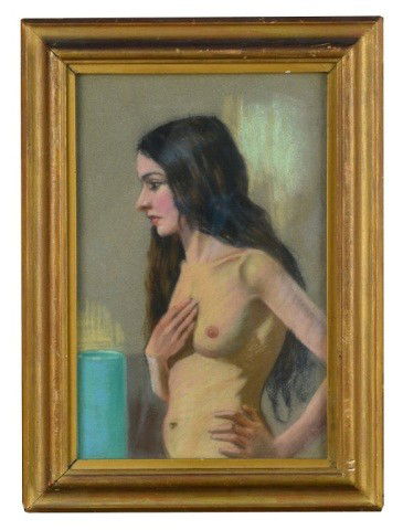 Vera Rockline (Fr. Russian 1896-1934) Female Nude: French Russian. Pastel on paper, signed l.l. in pencil. Sight size 12 x 8 inches.