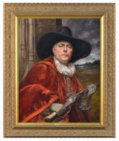 Alex de Andreis (Eng. 1880-1929) Portrait: Portrait of a cavalier, oil on board. 31 x 25 inches.