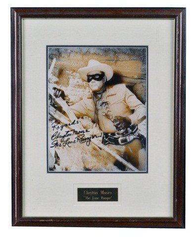 Clayton Moore The Lone Ranger Photograph: Autographed: Regards, Clayton Moore The Lone Ranger. 9 1/2 x 7 1/2 inches.