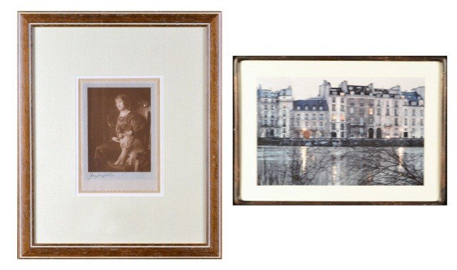 Two Photographs: One, Hay Wrightson photo of Queen Elizabeth the Queen Mother, studio stamp on verso, signed by photographer in pencil l.l, 9 3/4 x 6 3/4 inches; the other, Jean Claude Poncheo photograph, 12 1/2 x 18 