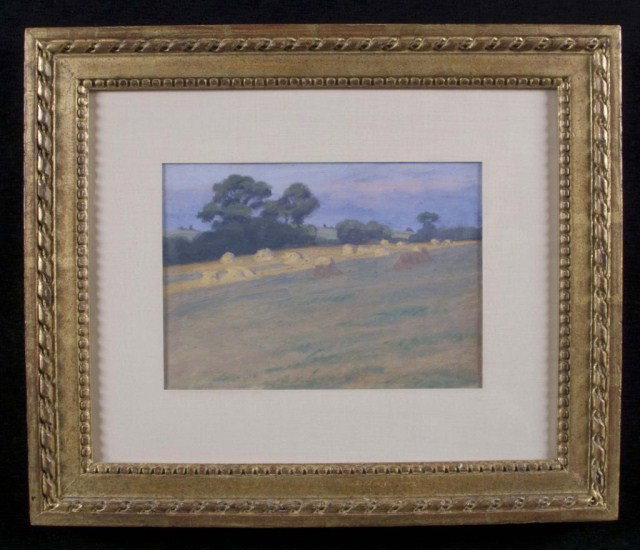D. W. Jordan (Am. 1900) Golden Harvest Time: Oil on straw board. 8 x 11 1/2 inches.