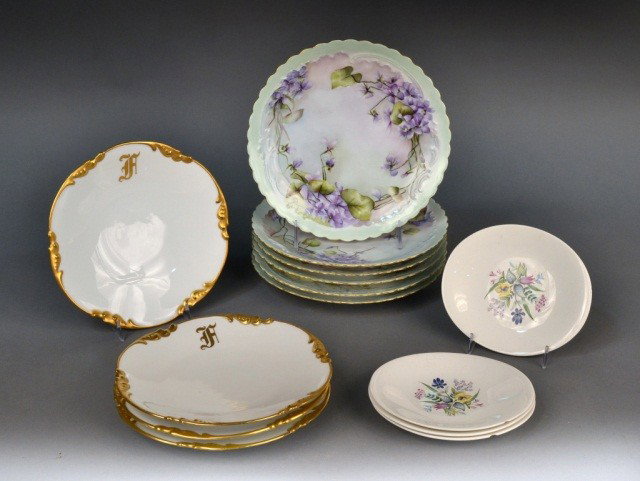 Miscellaneous Group of Porcelain Dinnerware: By various makers including Hallcraft, Limoges, etc. Largest plate diameter 9 3/8 inches.