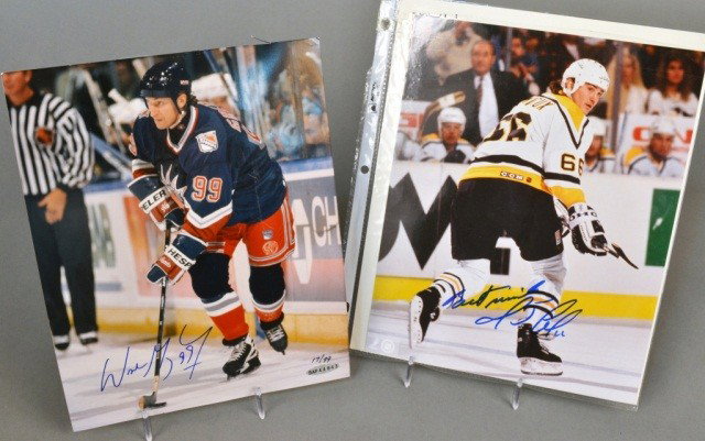 Two Autographed Hockey Photographs: Comprising one autographed Wayne Gretzky photograph and one autographed Mario Lemieux photograph, both with certificates of authenticity.