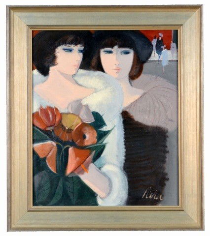 Charles Levier (Fr,1920-2003) Ladies with Flowers: Oil on canvas, signed l.r. Levier. 24 x 20 inches.