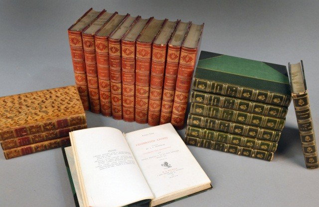 Three Sets of Books Dumas, Lantier, & Musset: (1) Celebrated Crimes, in eight leather bound volumes. By Alexandre Dumas, translated by I.G. Burnham and illustrated with photogravures. Published by H.S. Nicholas, 3 Soho square and 62A Piccadilly, 