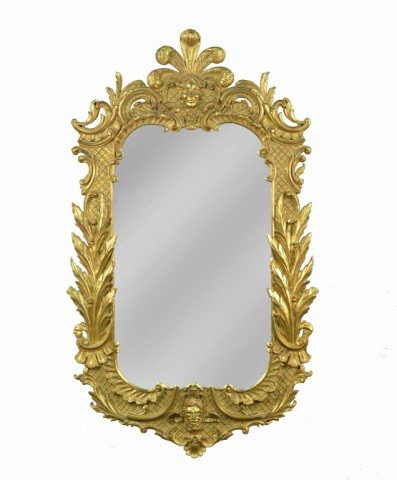 Rococo Style Gilt Wood Mirror: Decorated with acanthus leaves, scrolls and shells. Height 5 inches, width 33 inches.