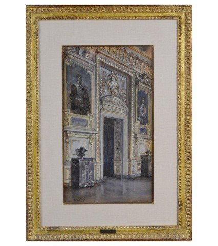Edouard J.B. Detaille (Fr,1848-1912)Salon Interior: Watercolor, signed and dated l.l. 1872. 15 x 8 1/2 inches.