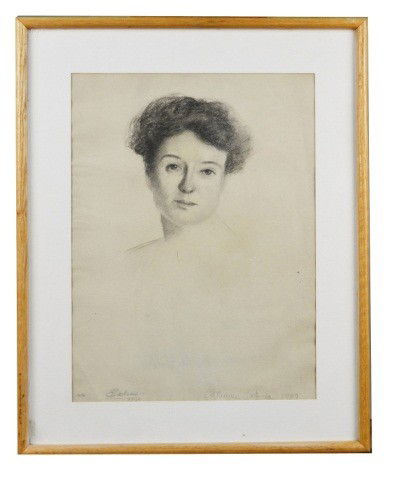Thomas Eakins (Am, 1844-1916) Catherine Joshua: Portrait of Catherine Joshua. Charcoal drawing, signed and dated l.l. Eakins 1909, titled l.r. 23 x 17 inches.