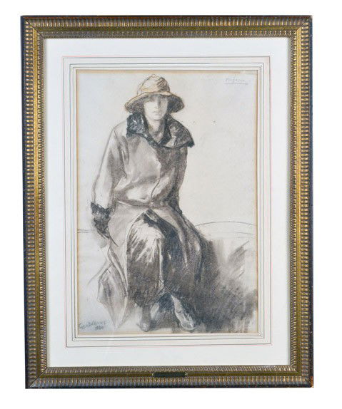 George Wesley Bellows (Am,1882-1925) Virginia: Charcoal drawing on paper. Signed and dated l.r. Geo Bellows 1920, titled u.r. Virginia. 19 x 13 inches.