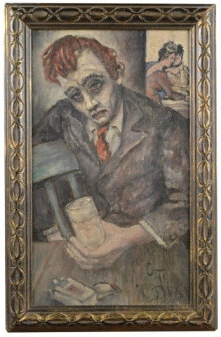 Otto Dix (Ger, 1891-1969) Self Portrait: Oil on canvas, signed l.r. 20 x 11 1/2 inches.
