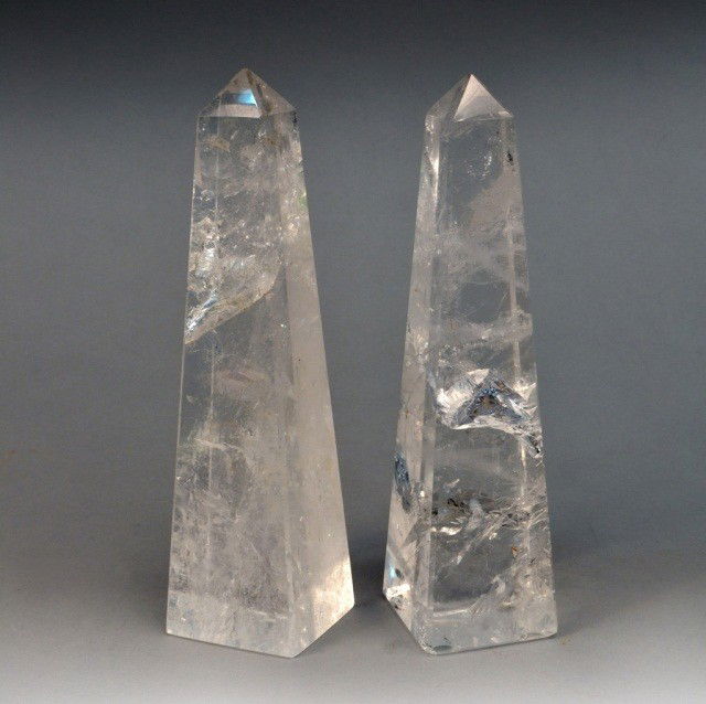 Pair of Rock Crystal Obelisks: Height 8 1/2 inches.