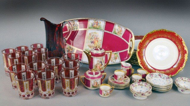 Miscellaneous Group of Porcelain and Glass: Including a Czechoslovakian porcelain coffee service, set of glassware, set of dinner plates, etc.