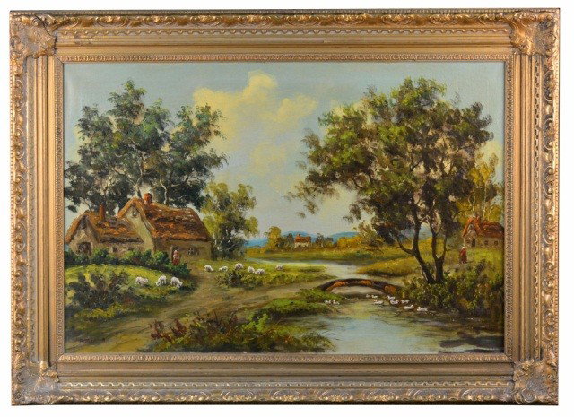 Continental School Rural Landscape: Early 20th century. Oil on canvas, signed l.l. R.M. Brown. 24 x 36 inches.