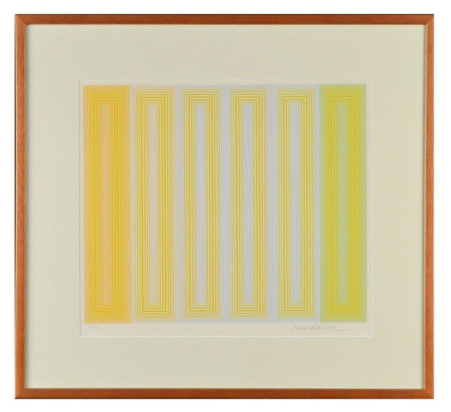 Richard Anuszkiewicz (Am. 1930) Abstract: Orange, blue and green, serigraph, numbered 116/150, signed in pencil l.r. Sight size 12 3/4 x 14 3/4 inches.